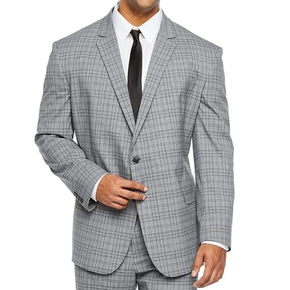 Other - J. Ferrar 360° Stretch Suit Jacket 42 Long Slim Fit Grey Glen Plaid 2-Button